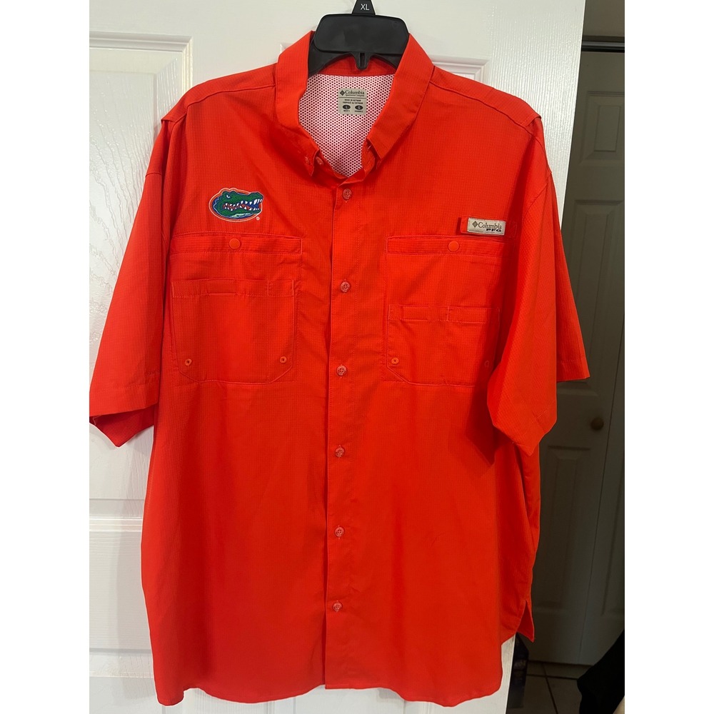 Columbia PFG Florida Gators Mens Large Orange Fishing Shirt Short Sleeve Ripstop